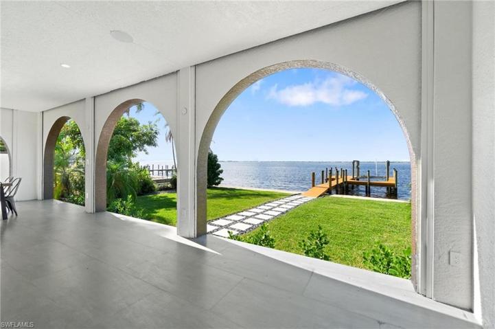 Large patio with view of the water