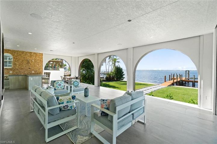 Large patio with view of the water