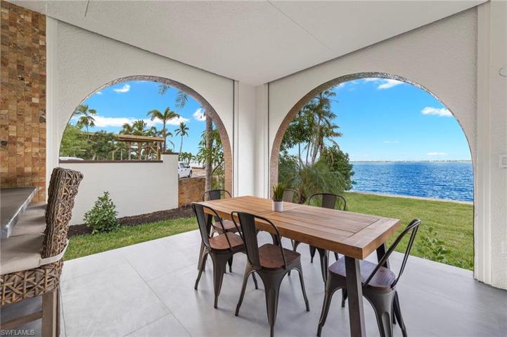 Large patio with view of the water