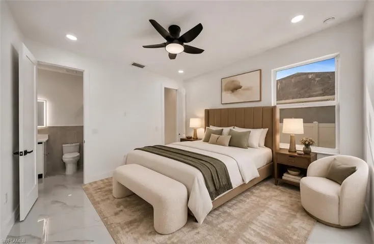 Recessed lighting and a ceiling fan with integrated lighting