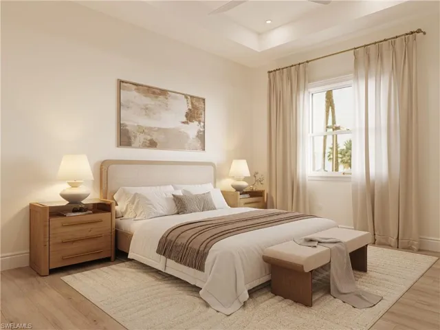 Bedroom featuring light wood-style floors and recessed lighting