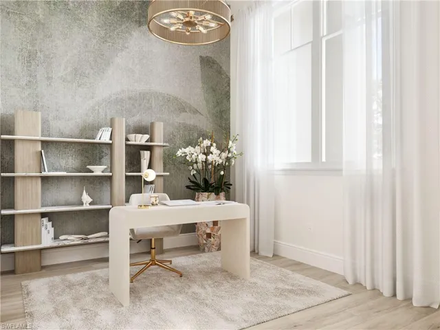 Office area featuring light wood-type flooring