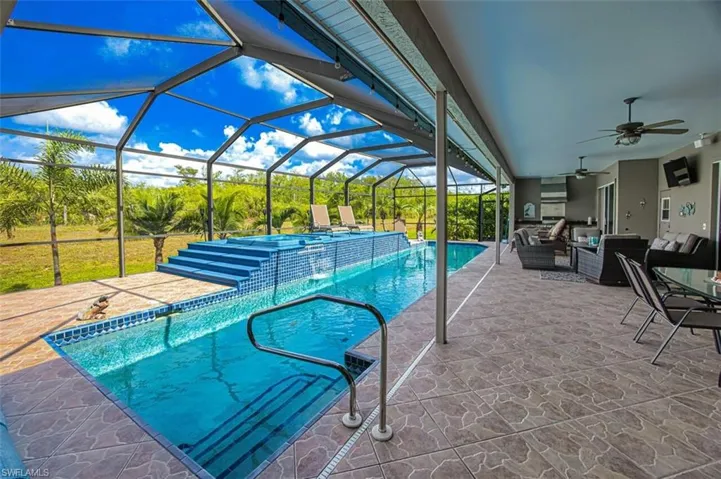 Lap pool, large covered lanai area.