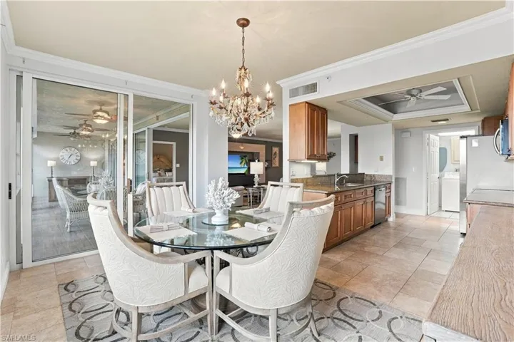 View of the formal dining and kitchen area.