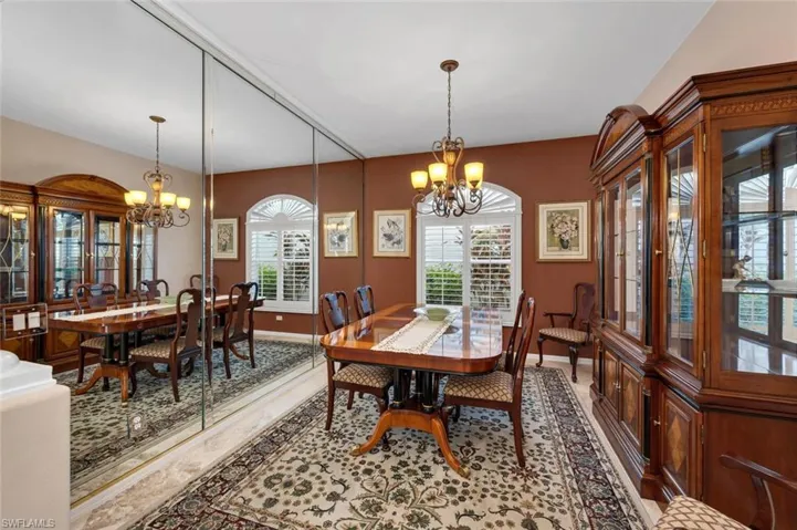 Dining area featuring a notable chandelier