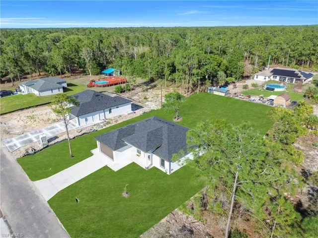 Aerial view of a heavily wooded area