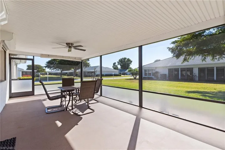 Sunroom with ceiling fan