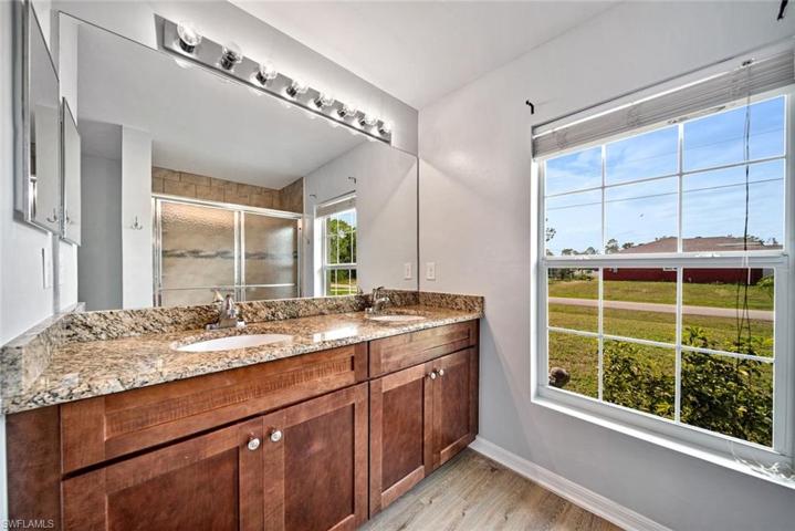 Master bathroom with dual sinks