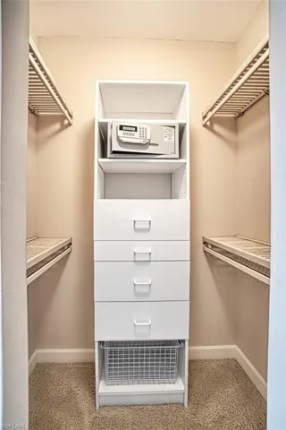 Walk in closet with carpet flooring