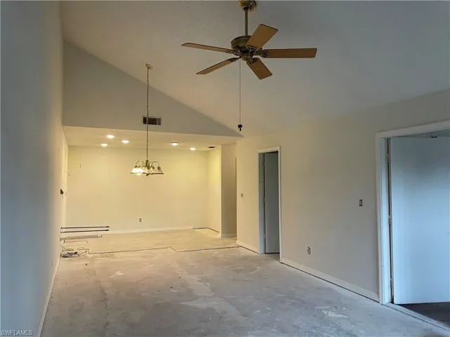 View of living room to kitchen