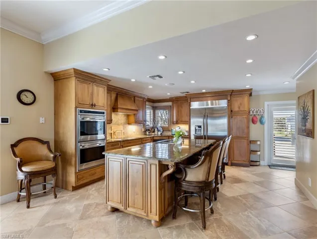 Kitchen island, Wolf range, double wall ovens