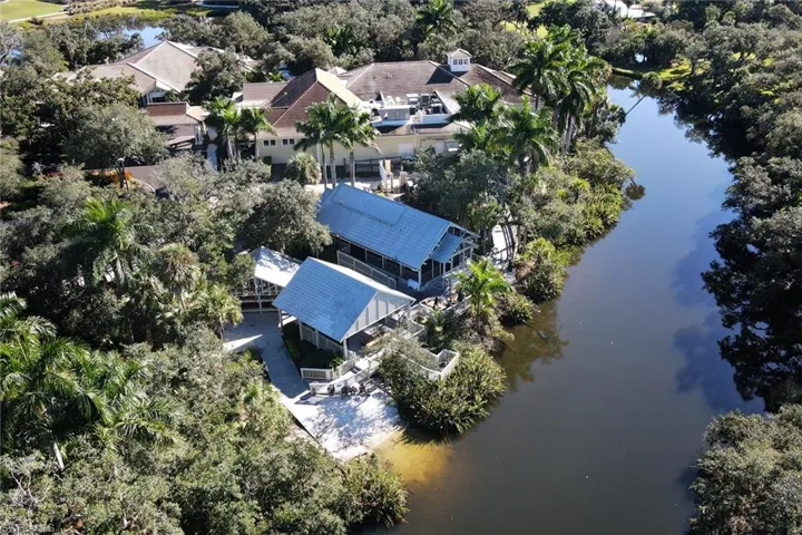 Aerial view of kayak launch near Blossoms (outdoor restaurant/bar)