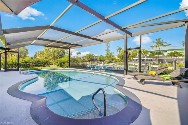 Swimming pool with a patio