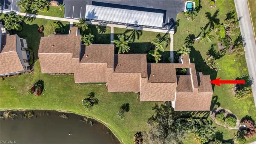 Aerial view with a water feature