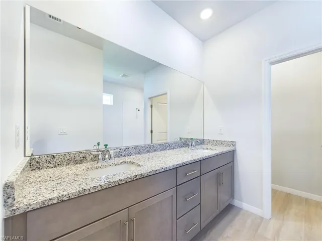 Bathroom featuring vanity and hardwood / wood-style flooring