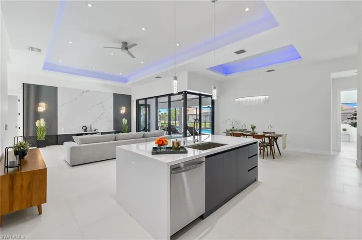 Waterfall Quartz Kitchen Island
