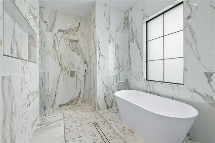 Completely tiled Dual Head Shower with Soaking Tub