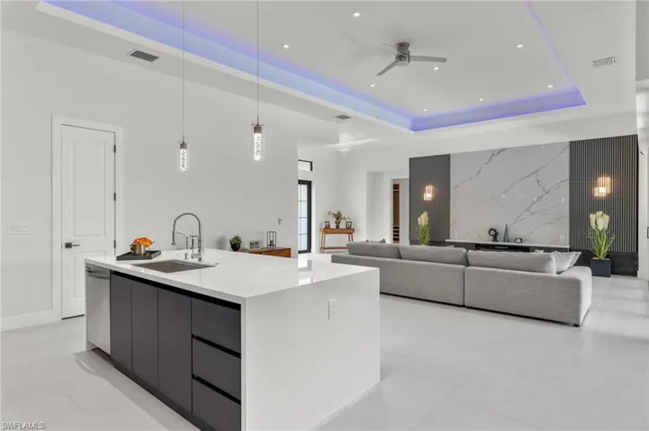 Waterfall Quartz Kitchen Island