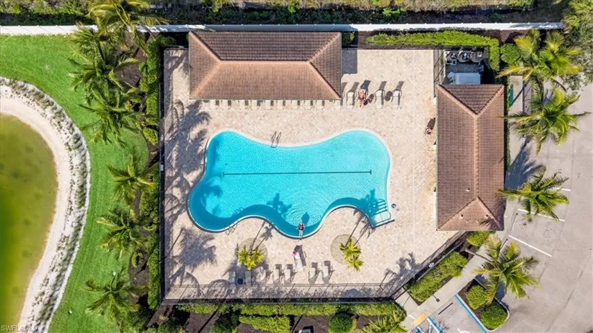 Drone / aerial view of a pool area