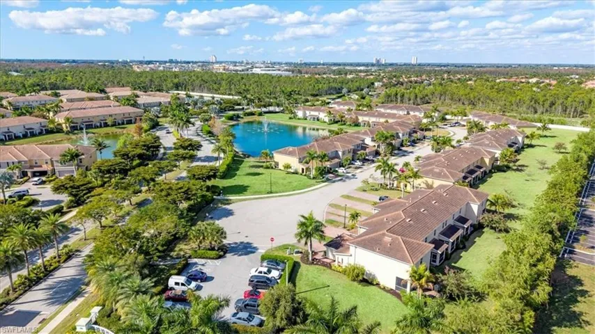 Aerial view of residential area with a nearby body of water