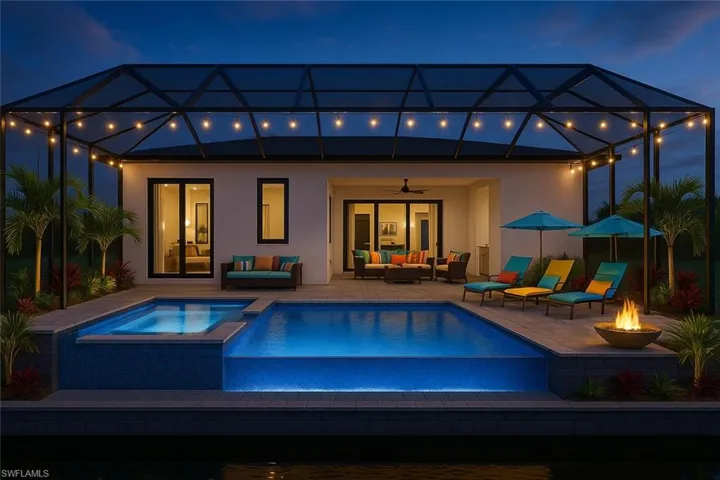 Rendering shows pool-ready backyard with potential design solution