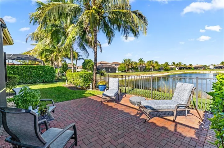 Outdoor brick patio with wonderful long  lake view