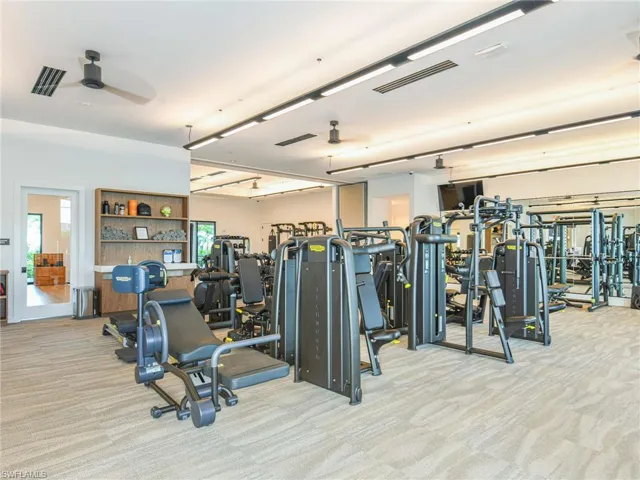 Gym with ceiling fan