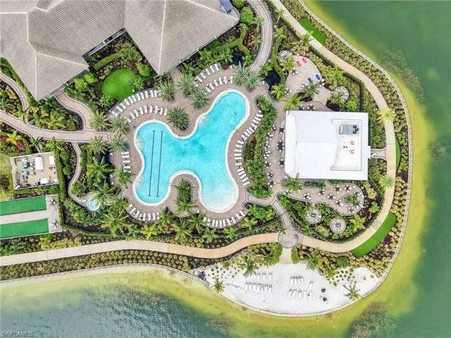 Aerial view of a pool