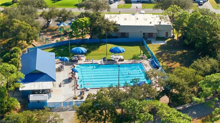 Drone / aerial view of a pool area