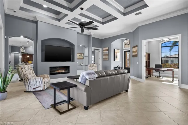 Family room with view of the office and front entry