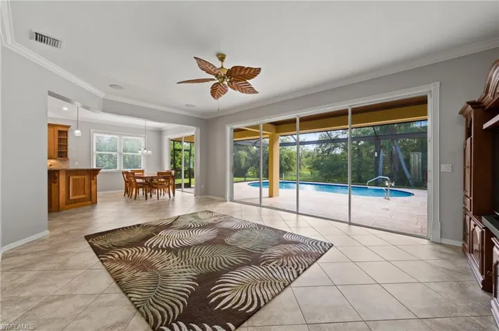 Family room with wall of sliders.