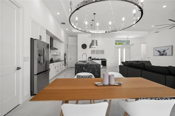 Dining area with recessed lighting