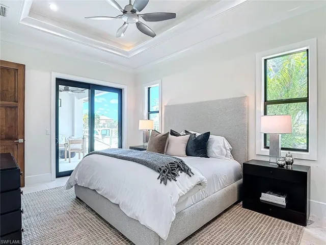 Main bedroom in guest quarters with attached private full bathroom.