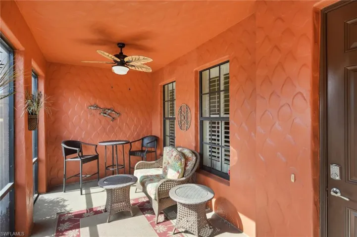 View of patio with ceiling fan