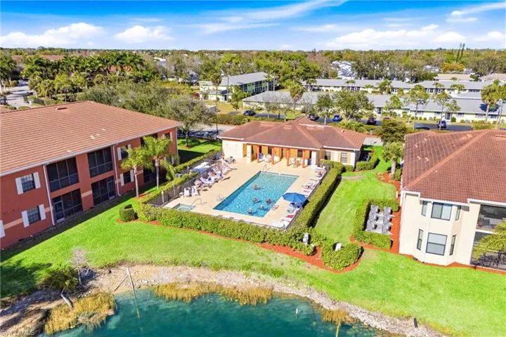 Drone / aerial view of a pool