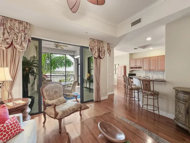 Living & kitchen area breakfast bar with private balcony
