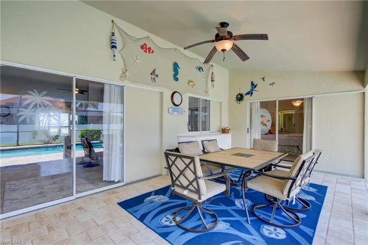 The vaulted ceilings continue to the outdoor space