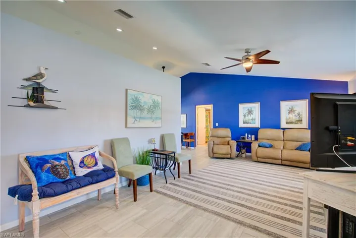 A cozy sitting area at the oversized entryway