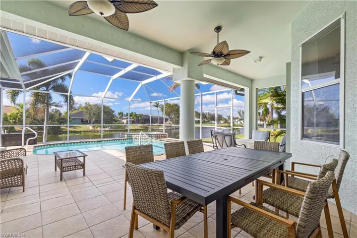 Covered lanai with ceiling fans