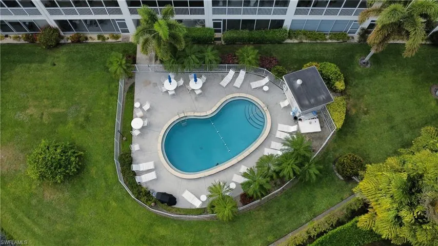 Drone / aerial view of a pool