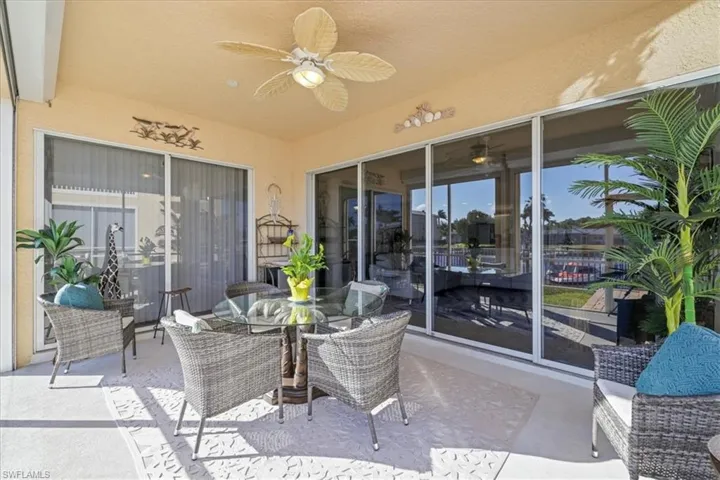 View of patio / terrace featuring ceiling fan and outdoor dining area