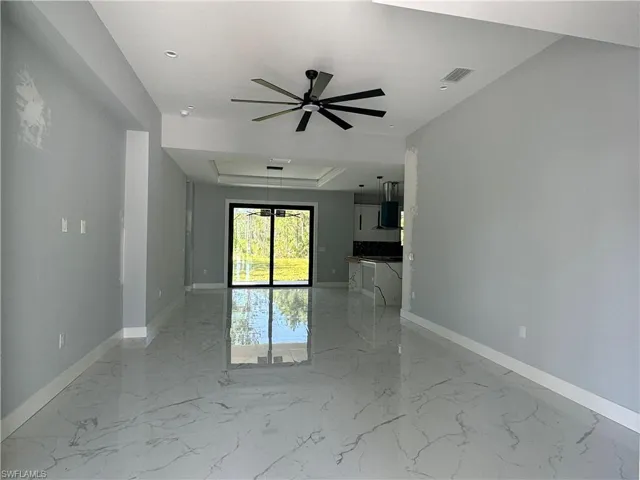 Living room with large ceiling fan