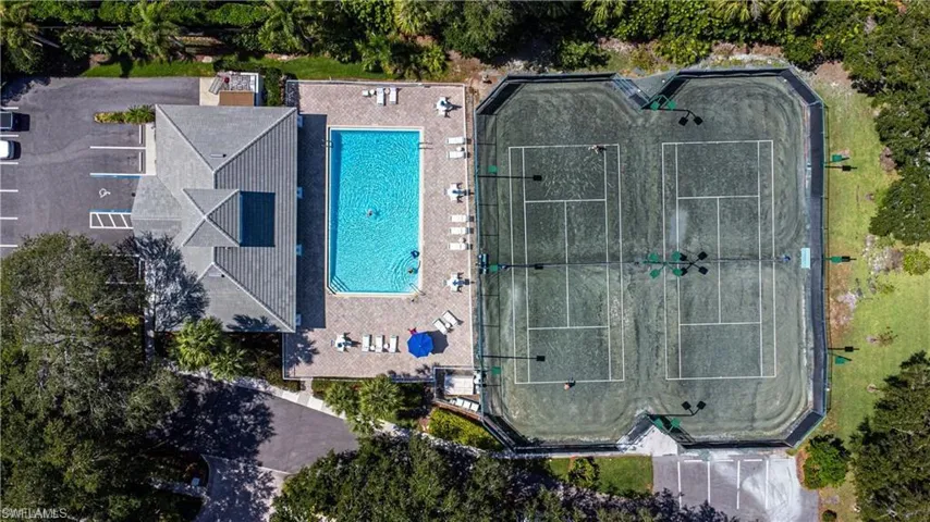 Drone / aerial view of a pool area