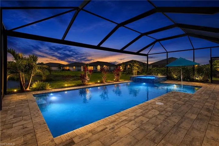 Twilight photo pool and lanai