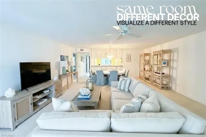Living room featuring a ceiling fan