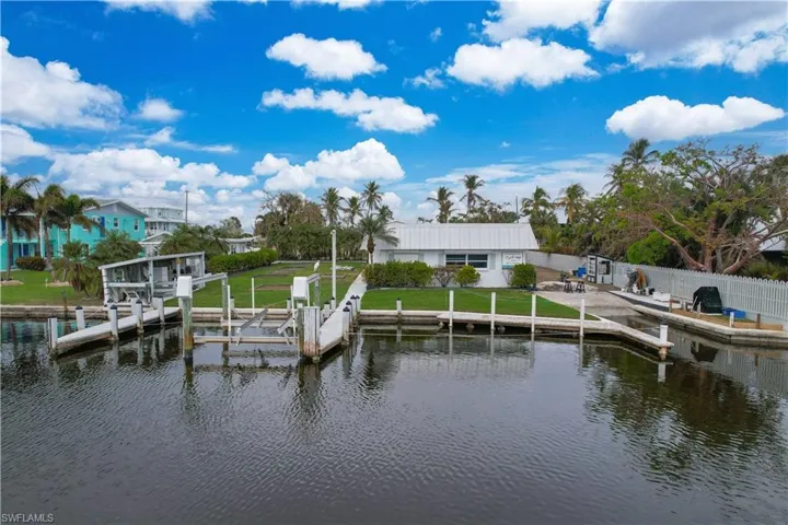Dock area featuring a yard and a water view