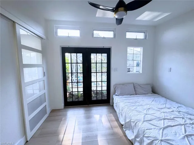 Lofted ceiling, ample storage space in closet with potential to convert to bathroom