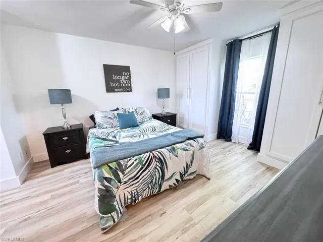 Primary bedroom feature custom closets to provide additional storage space.