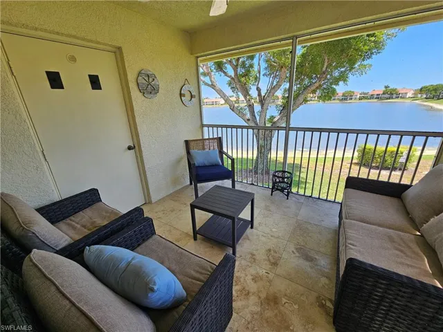 balcony with large storage closet.