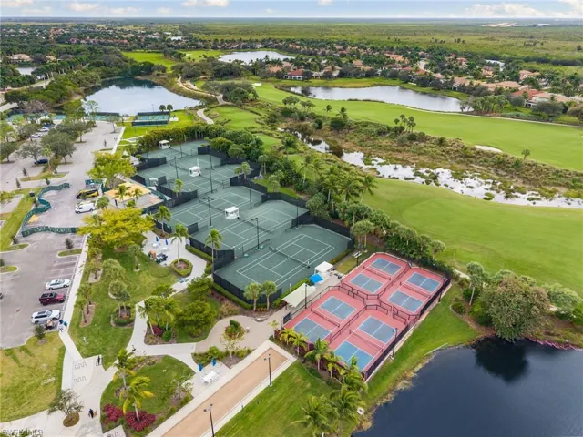 Aerial view of residential area with a nearby body of water